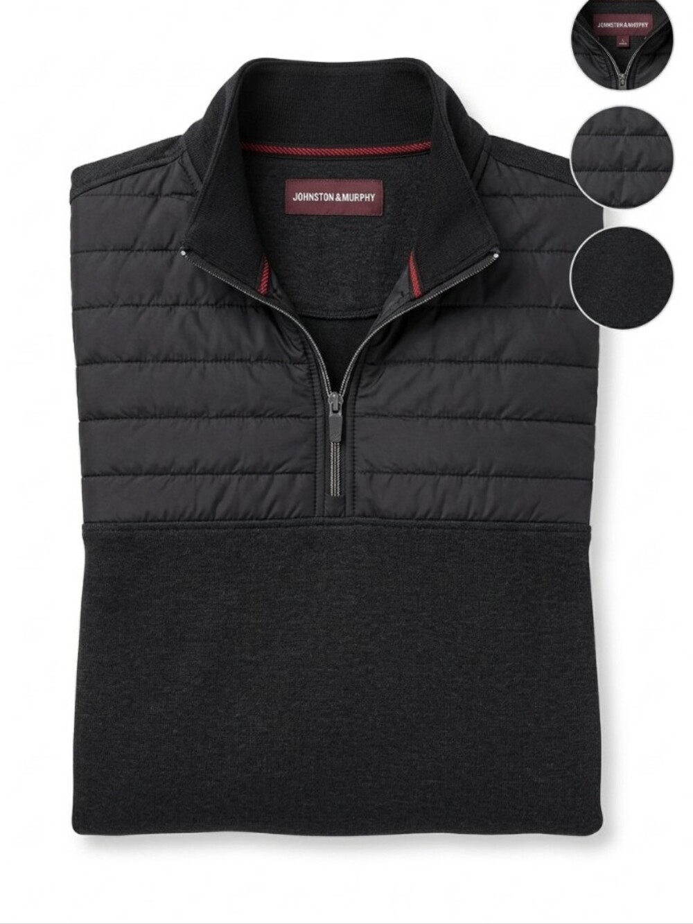 Johnston & Murphy Extreme Comfort Quarter-Zip Pullover Sweater Jacket- Black